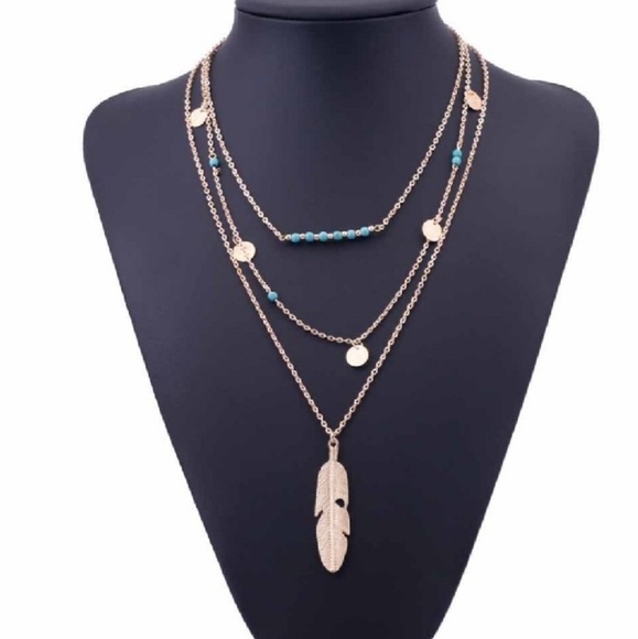 3 Strand Layer Gold & Turquoise Bar Feather - Picture 4 of 4